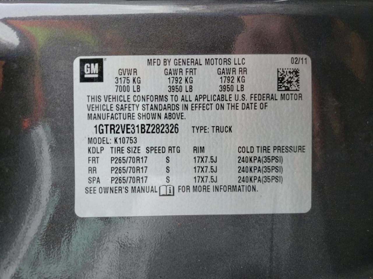 Photo 10 from auction – 2011 GMC SIERRA K15 with VIN 1GTR2VE31BZ282326