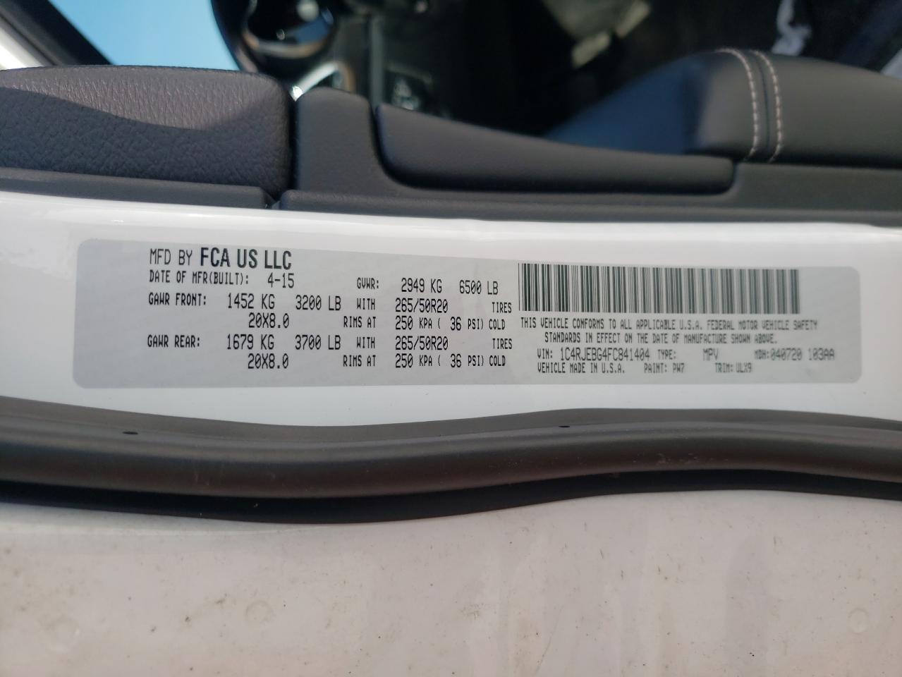 Photo 10 from auction – 2015 JEEP GRAND CHER with VIN 1C4RJEBG4FC841404