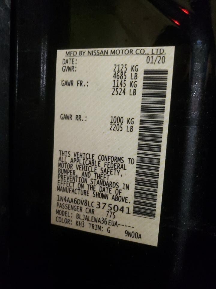 Photo 10 from auction – 2020 NISSAN MAXIMA SL with VIN 1N4AA6DV8LC375041