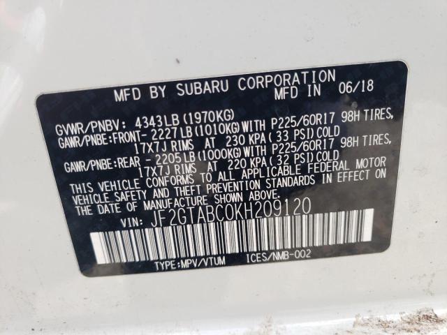 Photo 10 from auction – 2019 SUBARU CROSSTREK with VIN JF2GTABC0KH209120