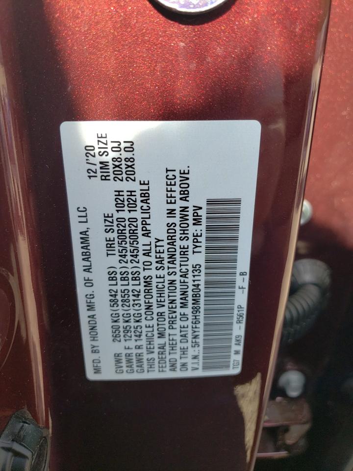 Photo 10 from auction – 2021 HONDA PILOT TOUR with VIN 5FNYF6H98MB041135