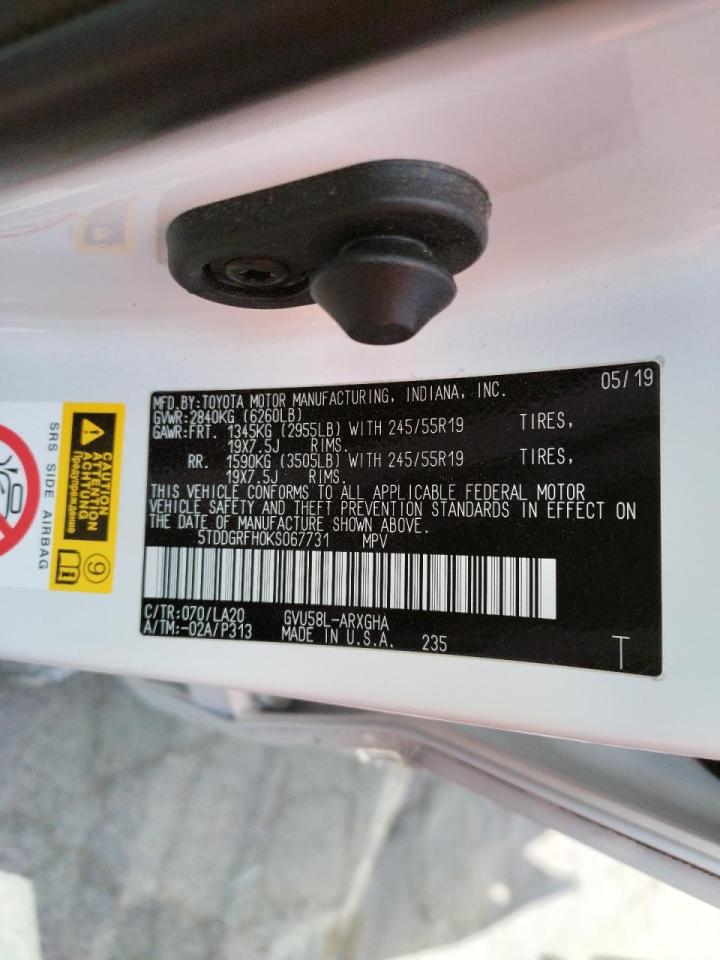 Zdjęcie 10 z aukcji – 2019 TOYOTA HIGHLANDER z VIN 5TDDGRFH0KS067731