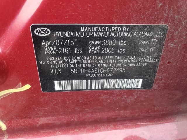 Photo 10 from auction – 2016 HYUNDAI ELANTRA SE with VIN 5NPDH4AE1GH672495