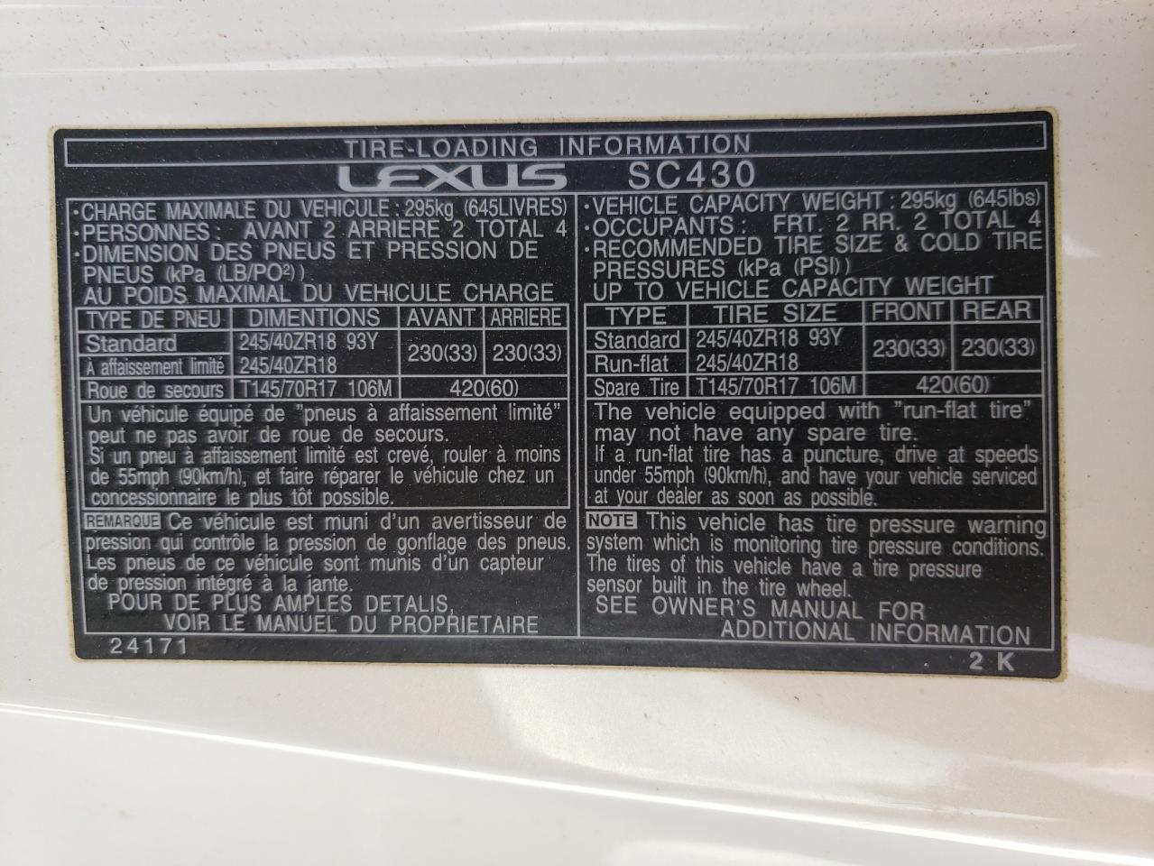 Photo 10 from auction – 2003 LEXUS SC 430 with VIN JTHFN48Y630045623