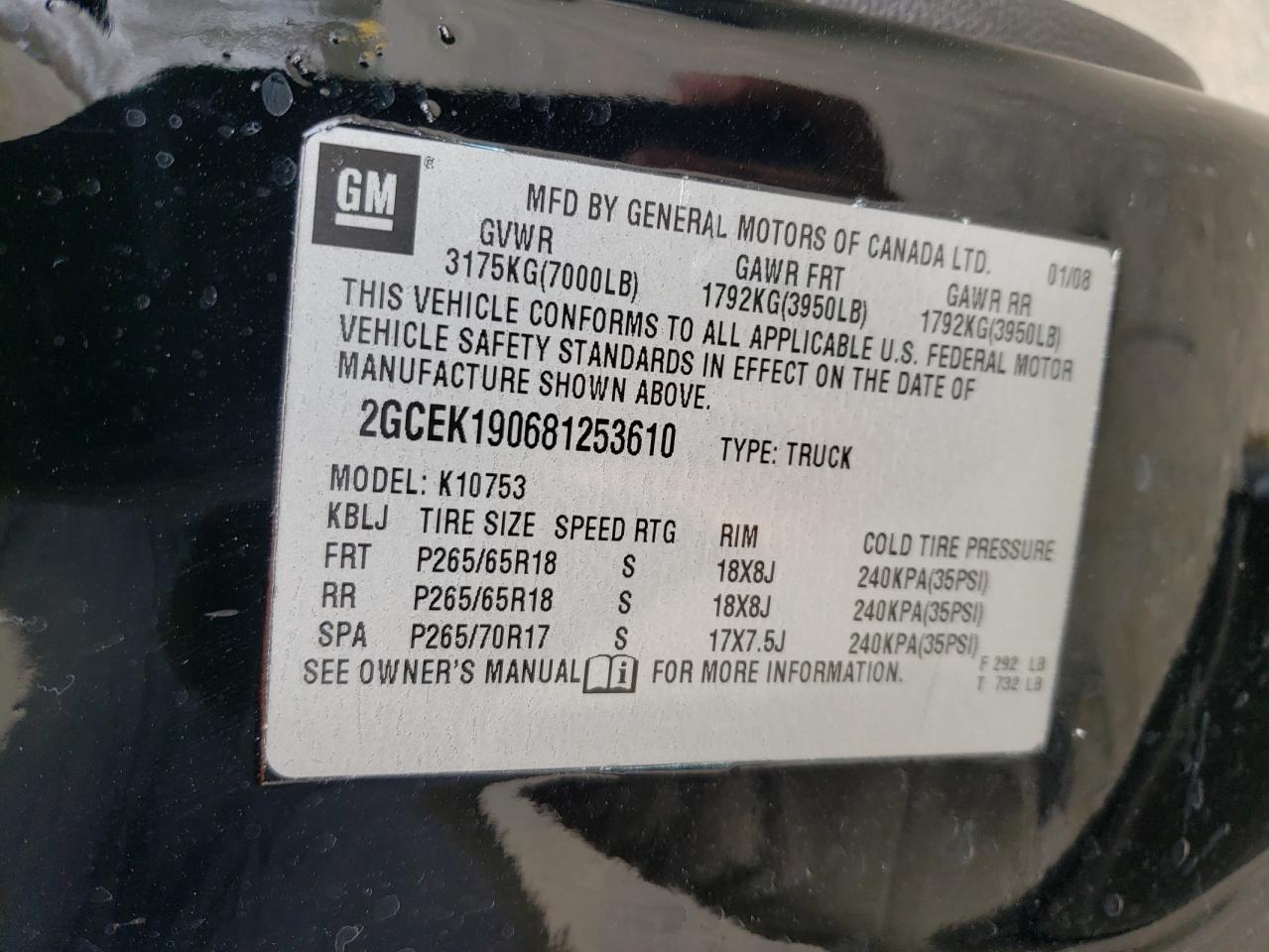 Photo 10 from auction – 2008 CHEVROLET SILVERADO with VIN 2GCEK190681253610