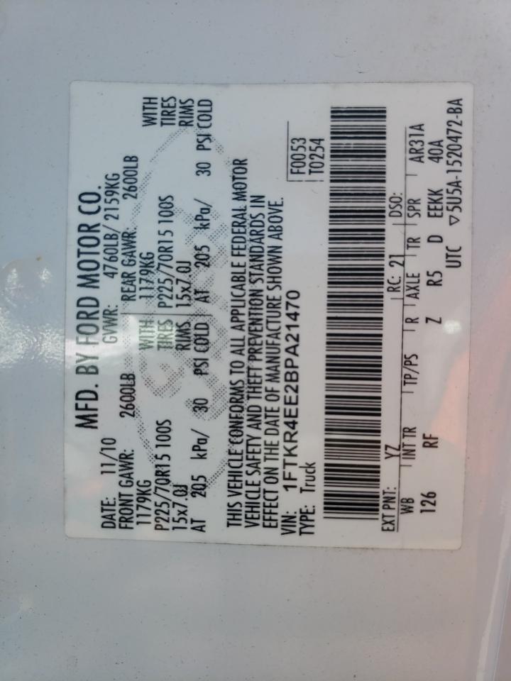 Photo 10 from auction – 2011 FORD RANGER SUP with VIN 1FTKR4EE2BPA21470