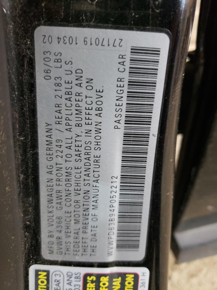 Photo 10 from auction – 2004 VOLKSWAGEN PASSAT GLS with VIN WVWPD63B94P052212