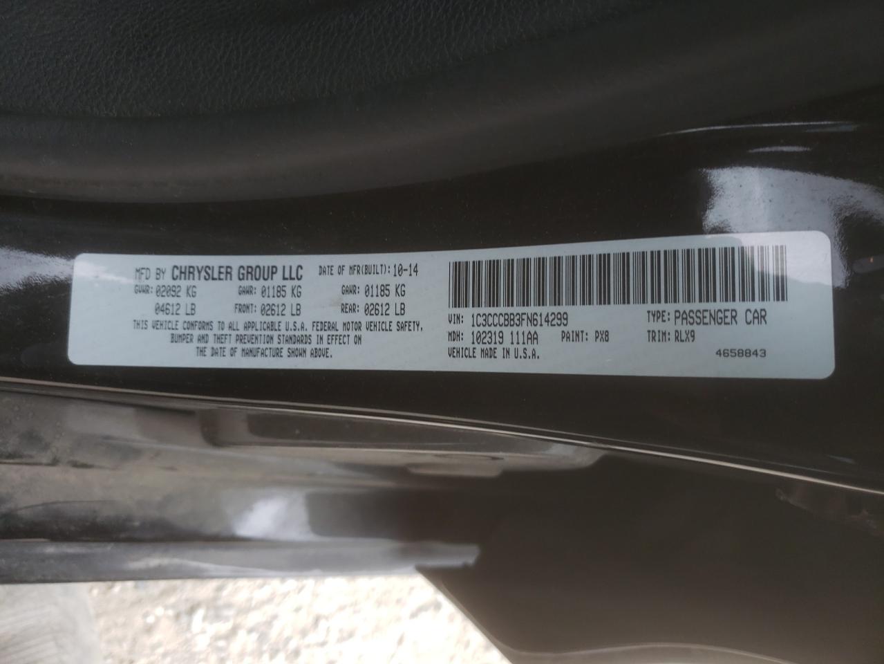 Photo 10 from auction – 2015 CHRYSLER 200 S with VIN 1C3CCCBB3FN614299
