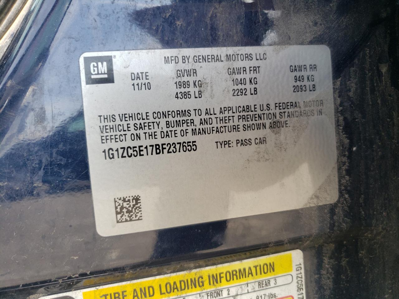 Photo 10 from auction – 2011 CHEVROLET MALIBU 1LT with VIN 1G1ZC5E17BF237655