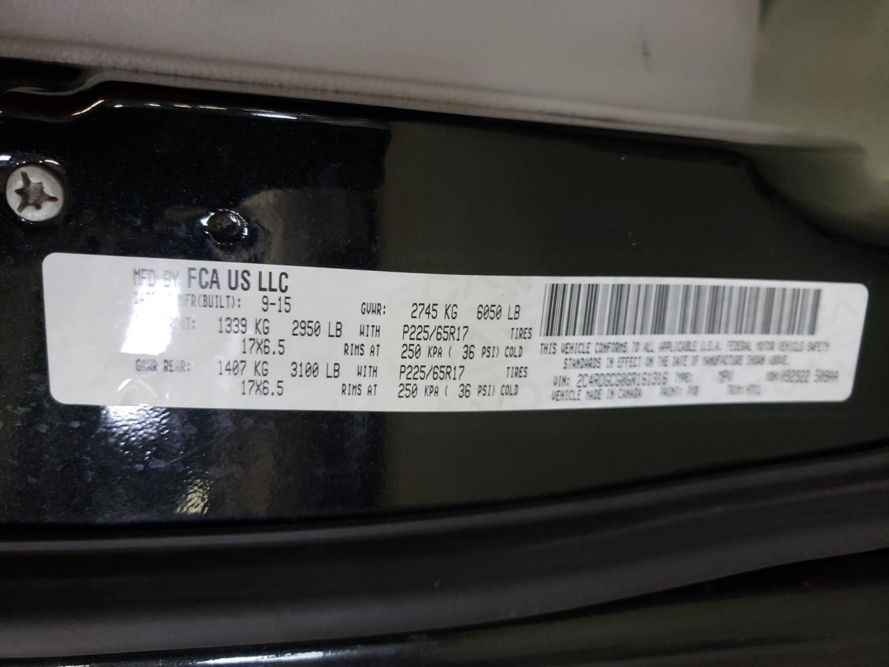 Photo 10 from auction – 2016 DODGE GRAND CARA with VIN 2C4RDGCG0GR161316