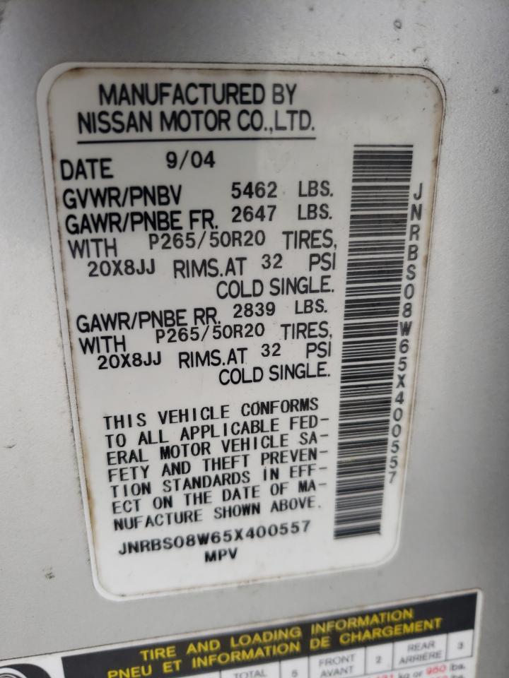 Photo 10 from auction – 2005 INFINITI FX45 with VIN JNRBS08W65X400557
