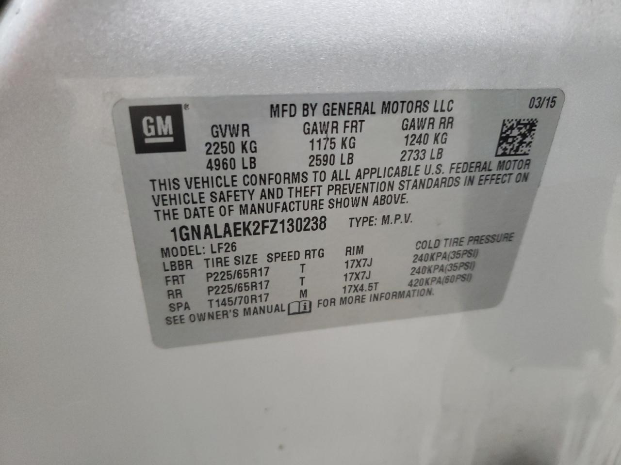 Photo 10 from auction – 2015 CHEVROLET EQUINOX LS with VIN 1GNALAEK2FZ130238
