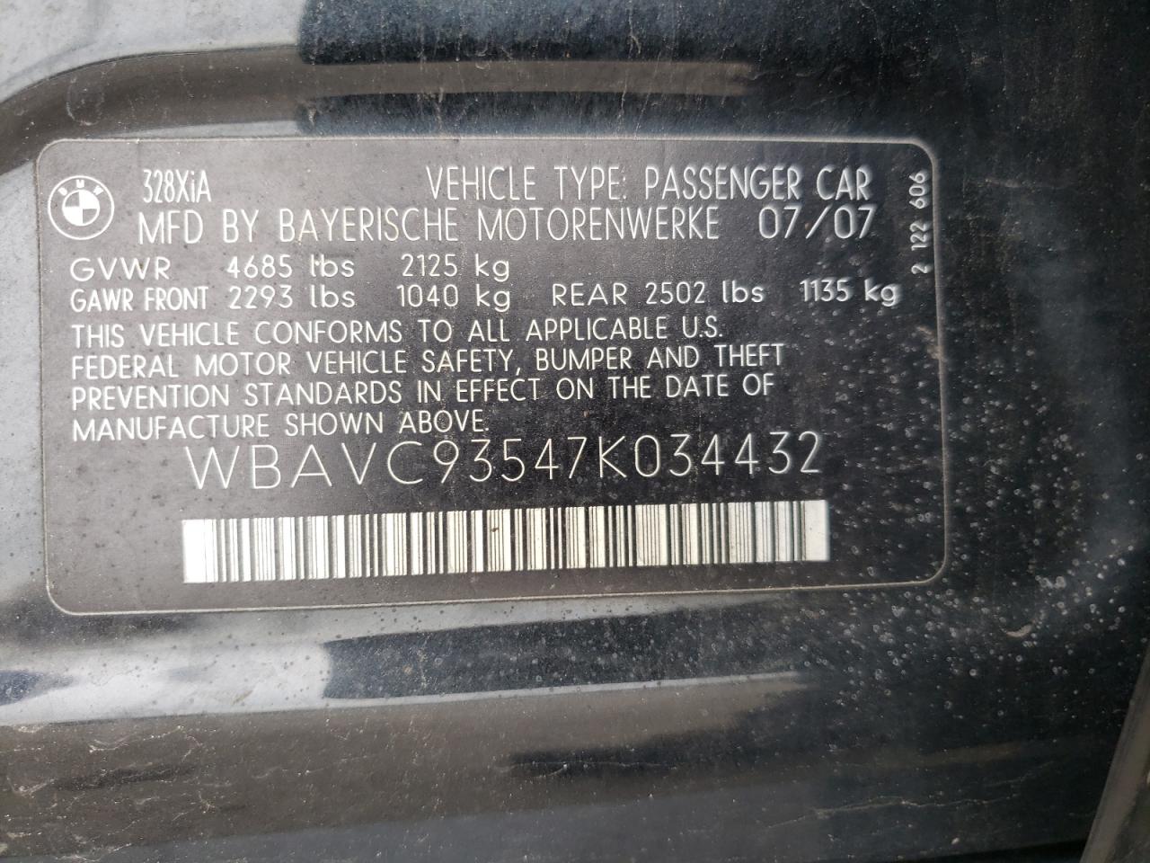 Photo 10 from auction – 2007 BMW 328 XI with VIN WBAVC93547K034432