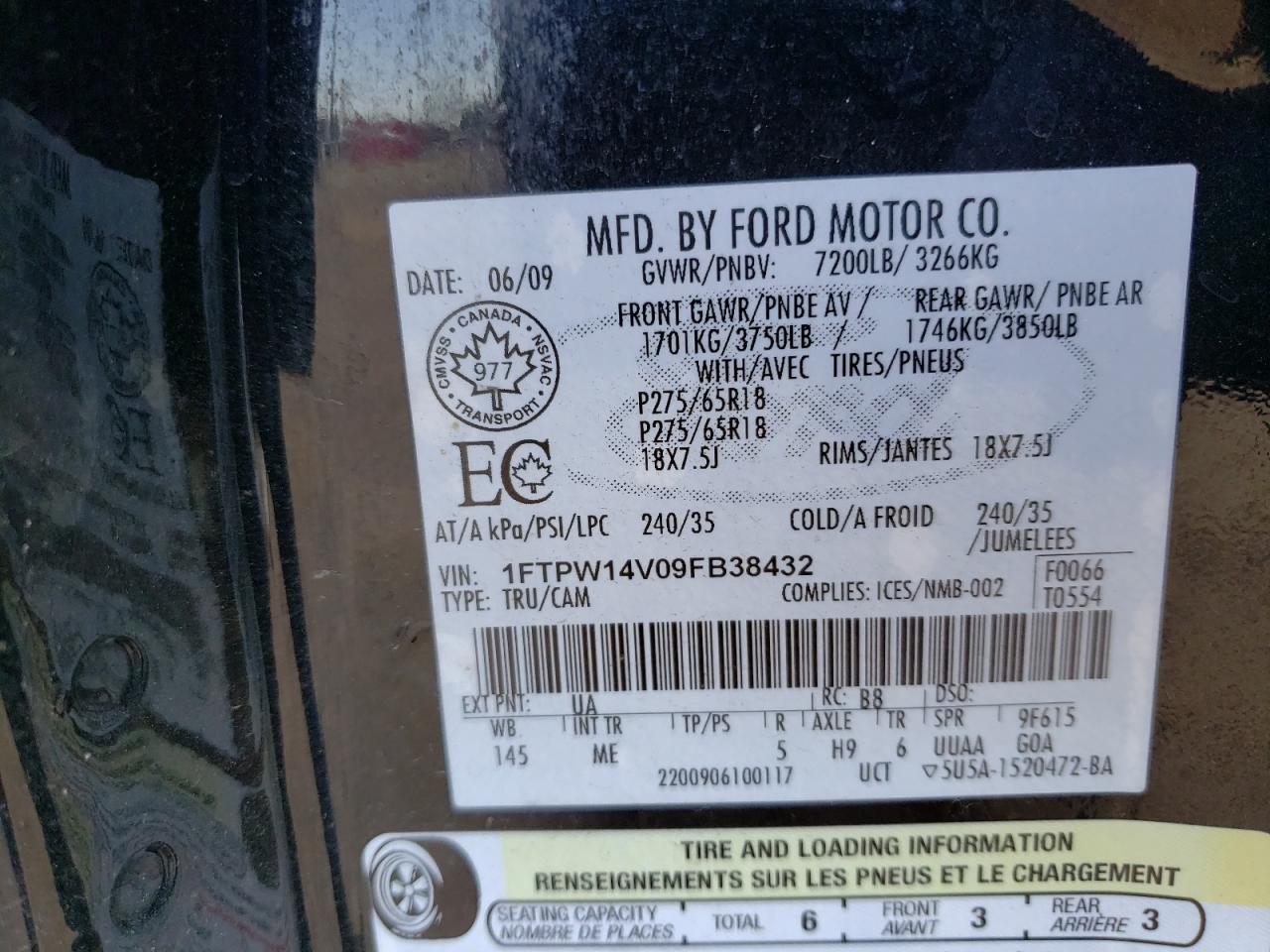 Photo 10 from auction – 2009 FORD F150 SUPER with VIN 1FTPW14V09FB38432