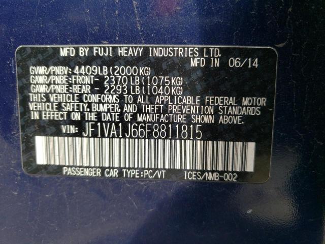 Photo 1 from auction – 2015 SUBARU WRX LIMITE with VIN JF1VA1J66F8811815