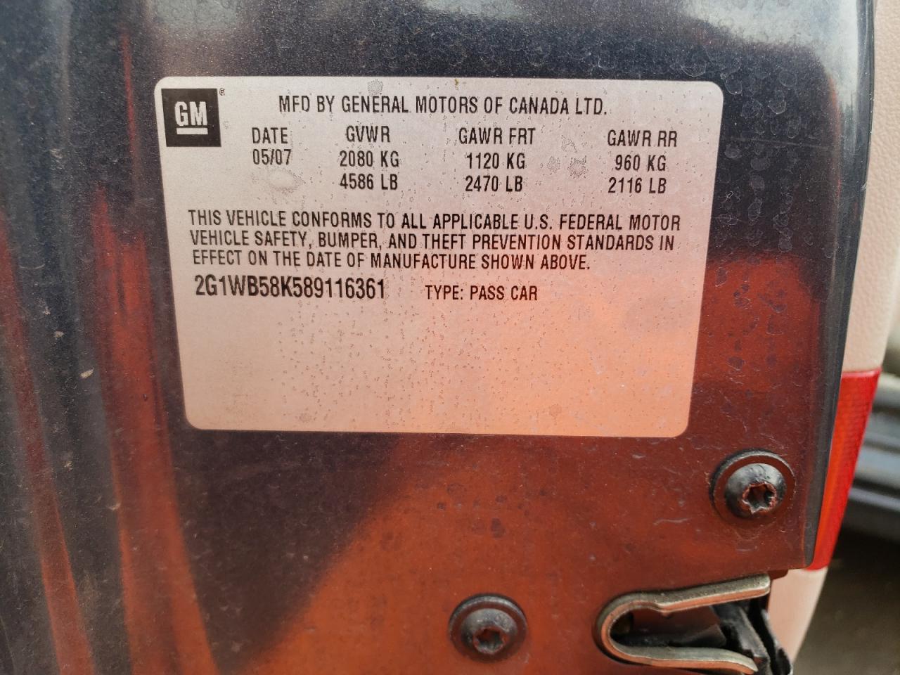 Photo 10 from auction – 2008 CHEVROLET IMPALA LS with VIN 2G1WB58K589116361