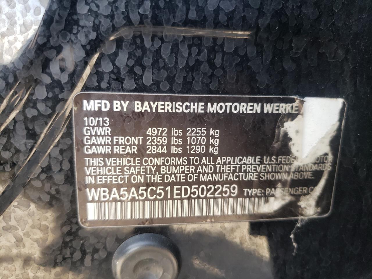 Photo 10 from auction – 2014 BMW 528 I with VIN WBA5A5C51ED502259