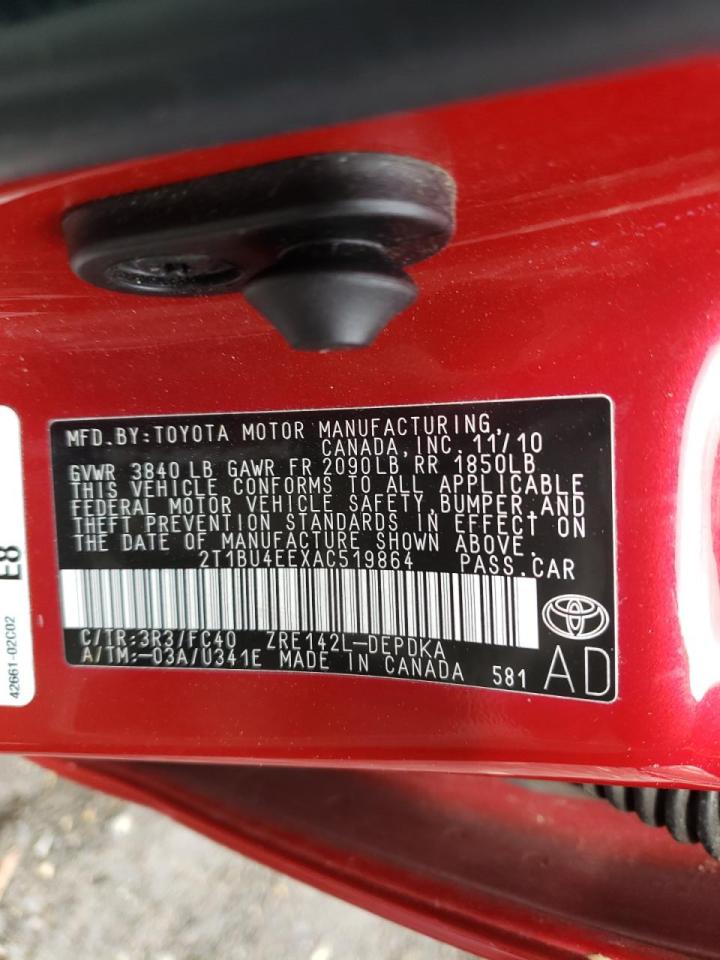 Photo 10 from auction – 2010 TOYOTA COROLLA BA with VIN 2T1BU4EEXAC519864