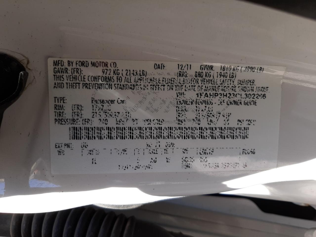 Zdjęcie 10 z aukcji – 2012 FORD FOCUS SEL z VIN 1FAHP3H23CL302266