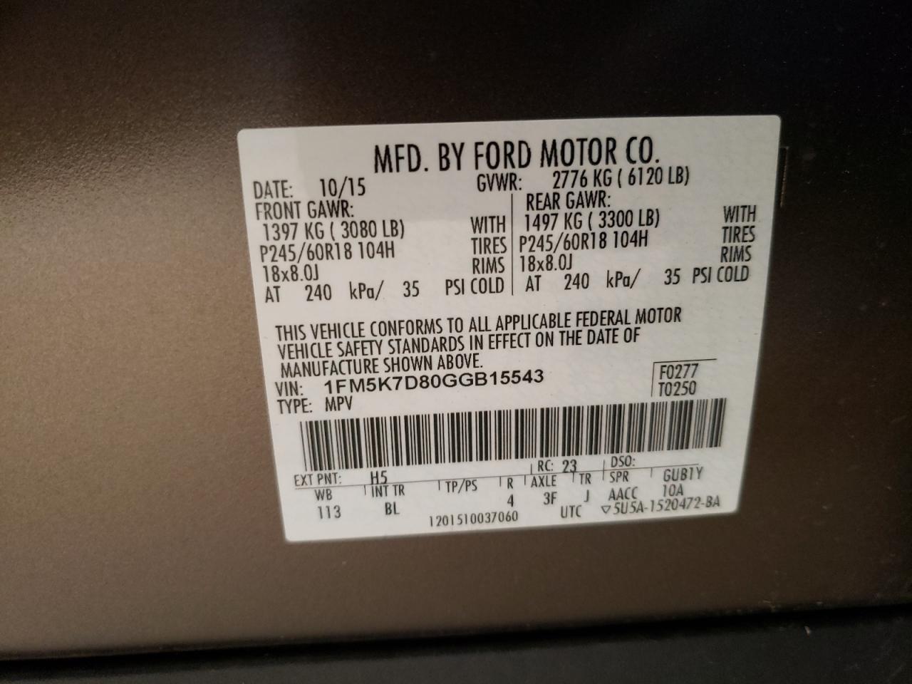 Photo 10 from auction – 2016 FORD EXPLORER X with VIN 1FM5K7D80GGB15543