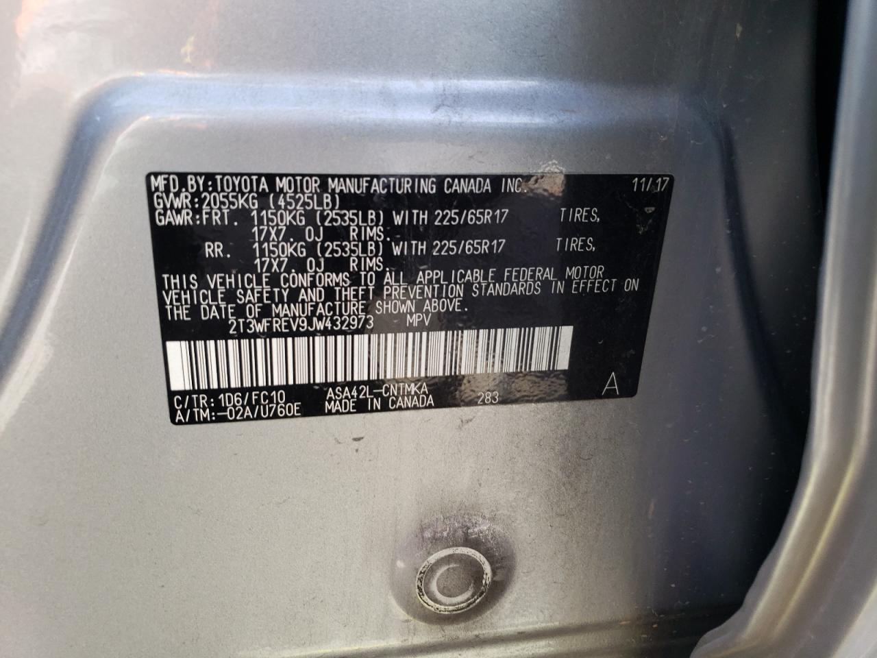 Photo 10 from auction – 2018 TOYOTA RAV4 ADVEN with VIN 2T3WFREV9JW432973