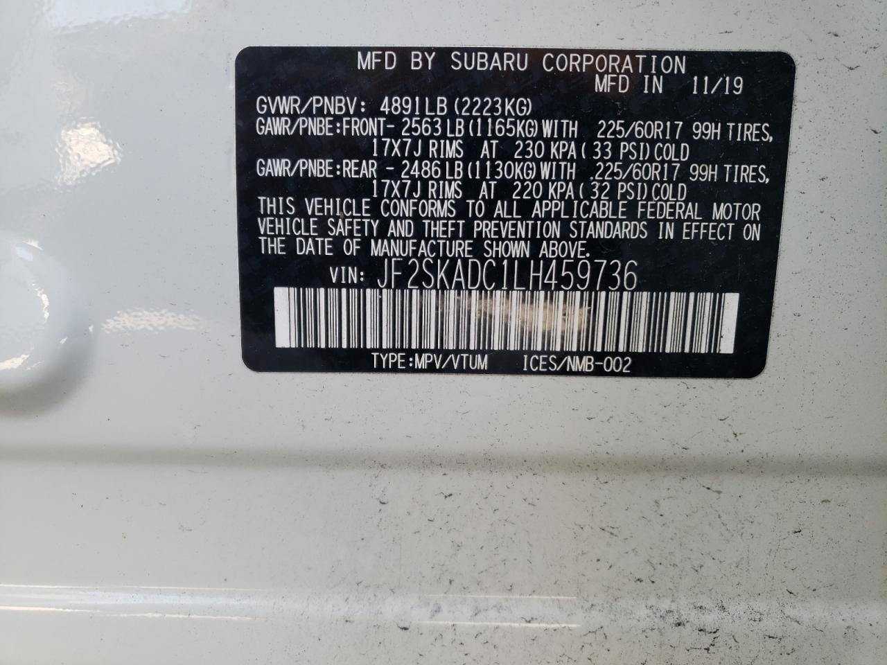 Photo 10 from auction – 2020 SUBARU FORESTER with VIN JF2SKADC1LH459736