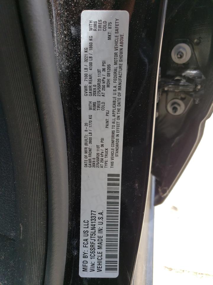 Photo 10 from auction – 2020 RAM 1500 LARAM with VIN 1C6SRFJT5LN413377
