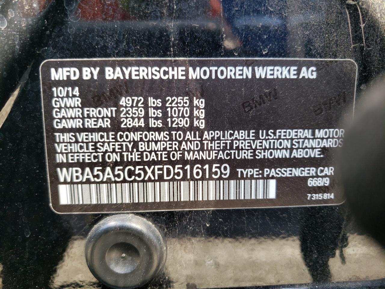 Photo 10 from auction – 2015 BMW 528 I with VIN WBA5A5C5XFD516159