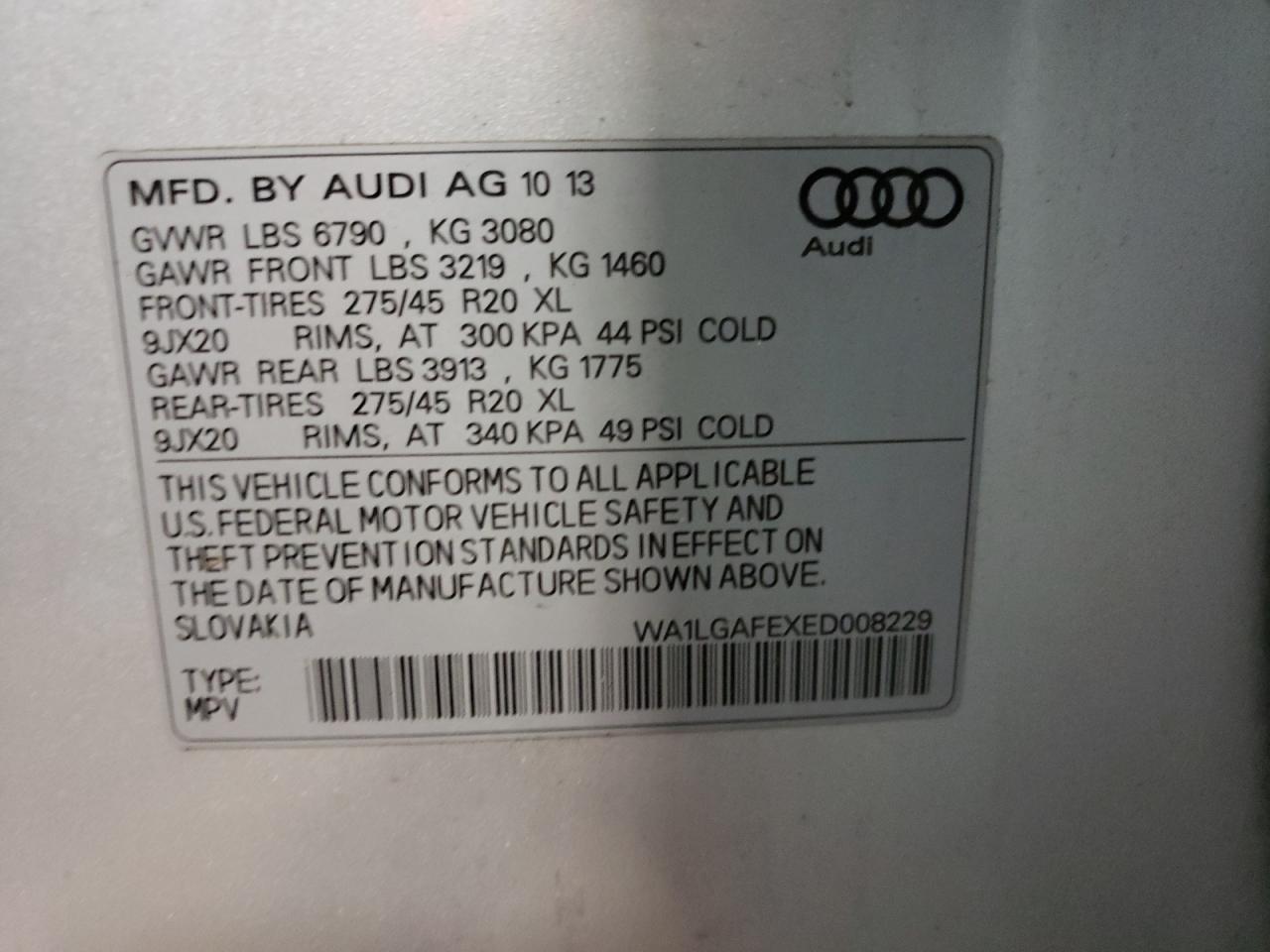 Photo 10 from auction – 2014 AUDI Q7 PREMIUM with VIN WA1LGAFEXED008229