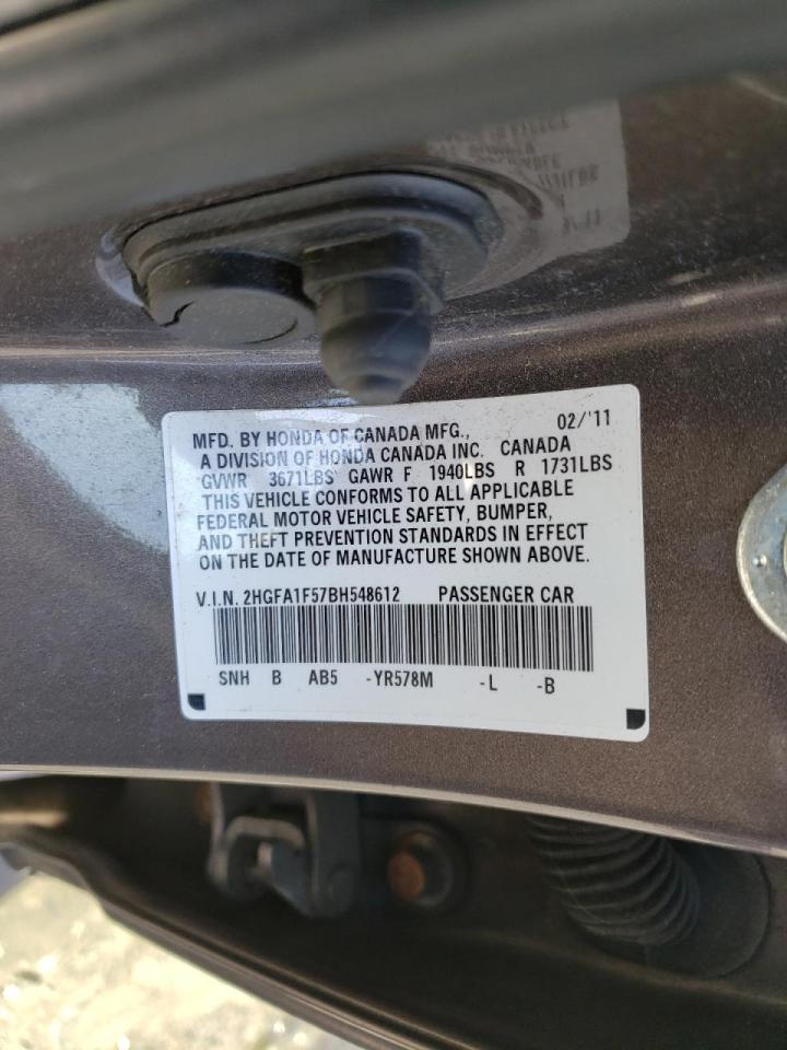 Photo 10 from auction – 2011 HONDA CIVIC LX with VIN 2HGFA1F57BH548612