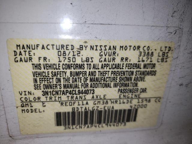 Photo 10 from auction – 2012 NISSAN VERSA S with VIN 3N1CN7AP4CL944073
