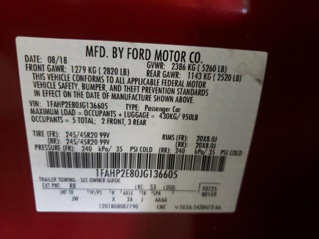 Photo 10 from auction – 2018 FORD TAURUS with VIN 1FAHP2E80JG136605
