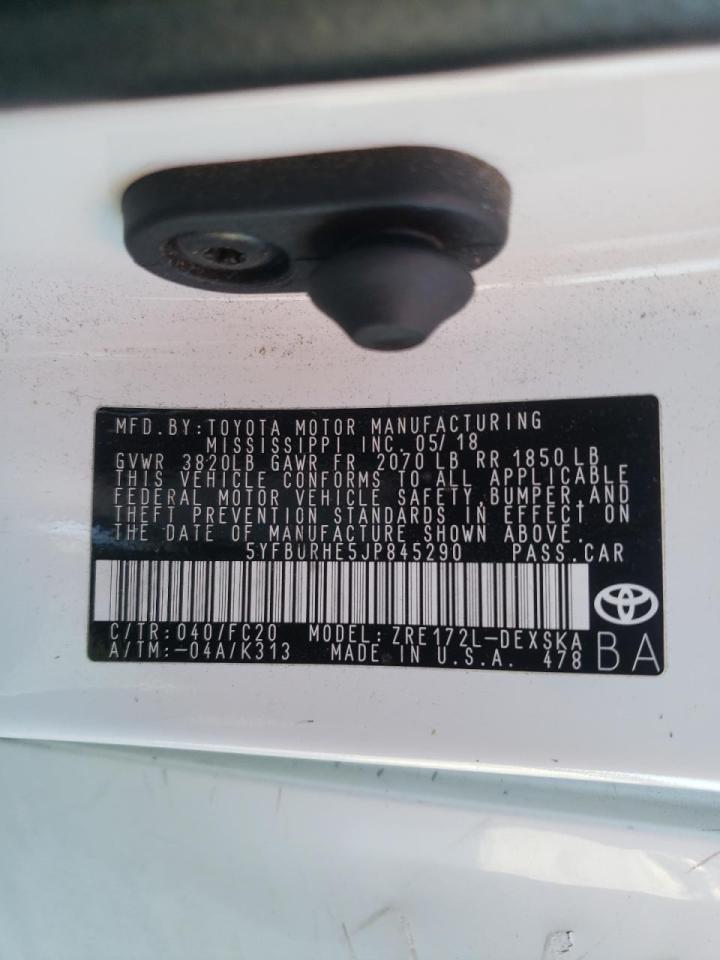 Photo 10 from auction – 2018 TOYOTA COROLLA L with VIN 5YFBURHE5JP845290