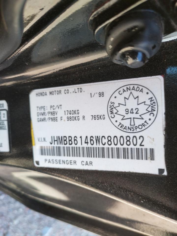 Photo 10 from auction – 1998 HONDA PRELUDE with VIN JHMBB6146WC800802