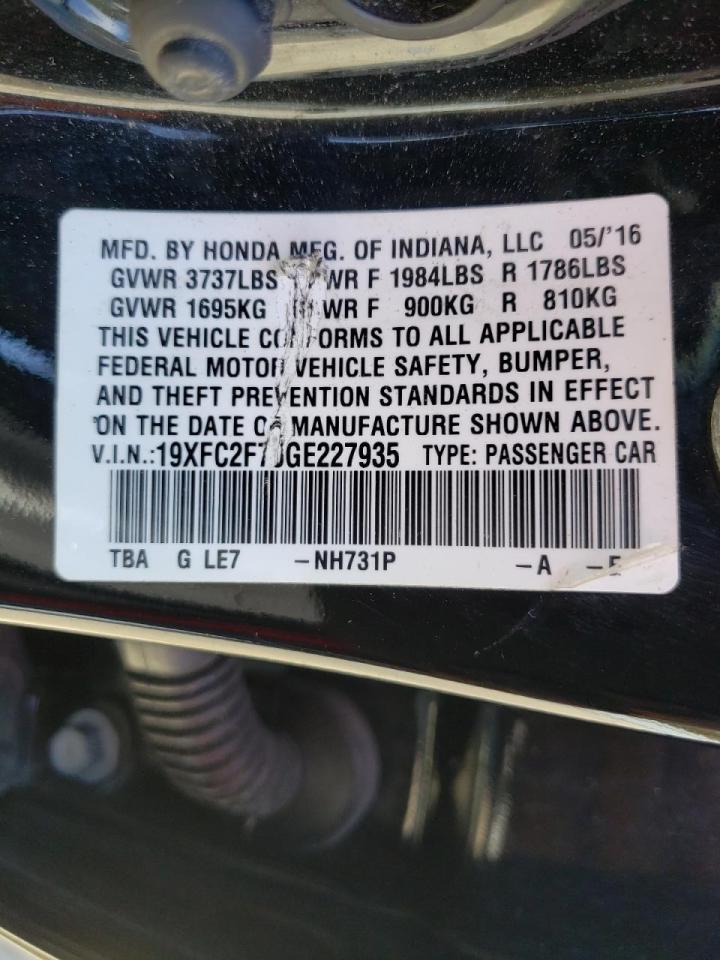 Photo 10 from auction – 2016 HONDA CIVIC EX with VIN 19XFC2F70GE227935