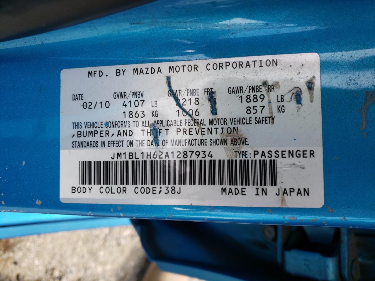 Photo 10 from auction – 2010 MAZDA 3 S with VIN JM1BL1H62A1287934