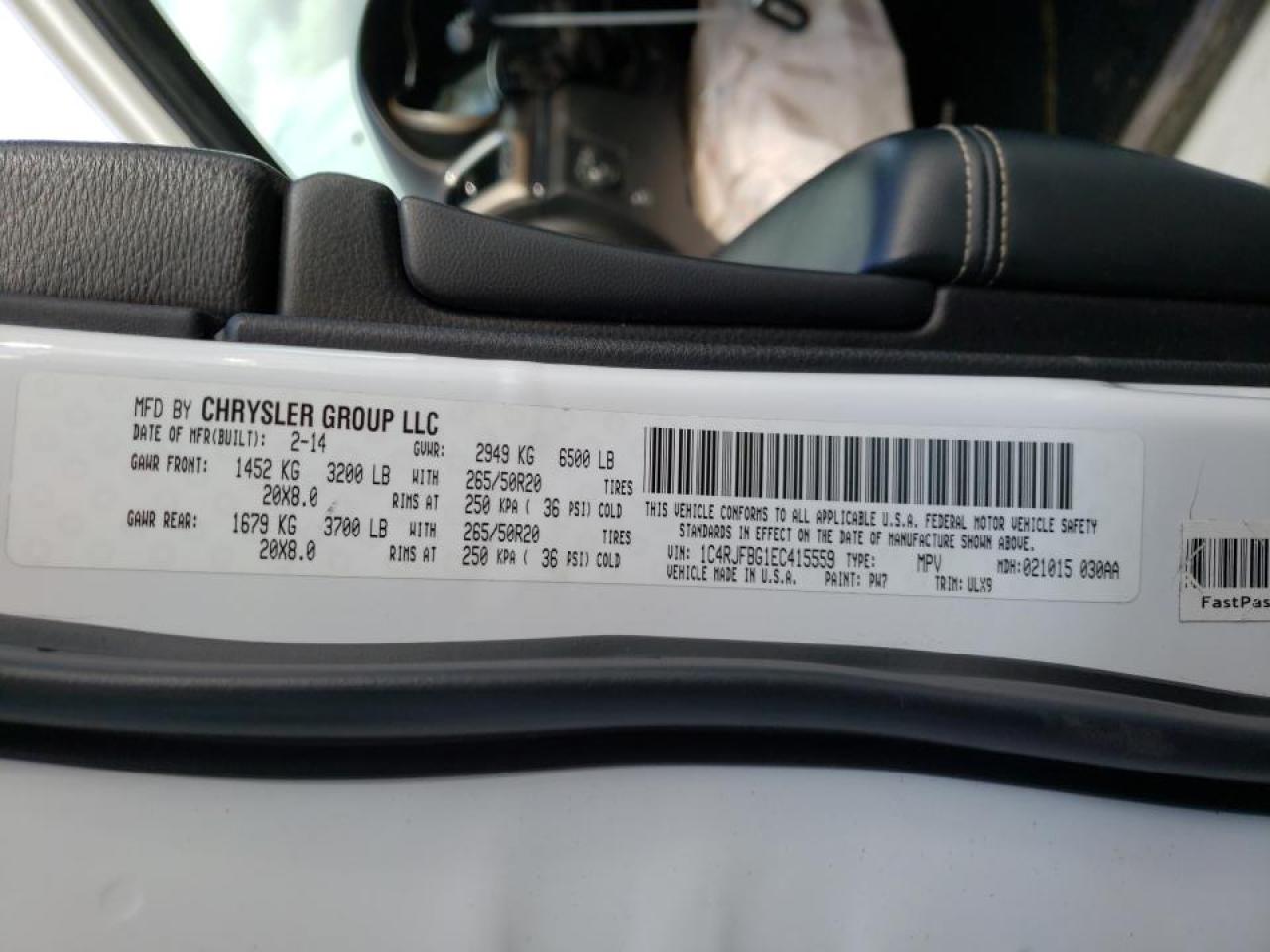 Photo 10 from auction – 2014 JEEP GRAND CHER with VIN 1C4RJFBG1EC415559