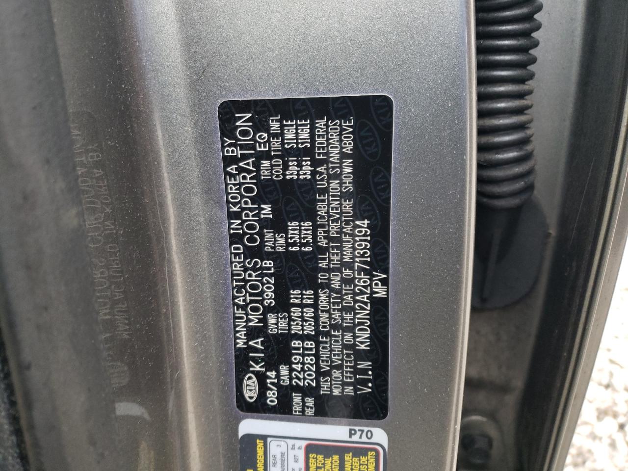 Photo 10 from auction – 2015 KIA SOUL with VIN KNDJN2A26F7139194