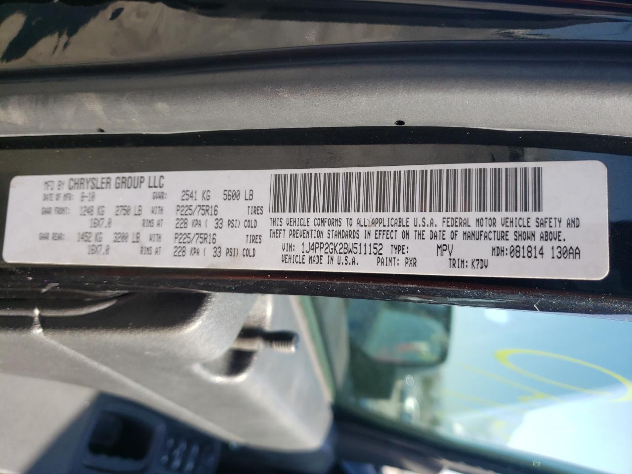 Photo 10 from auction – 2011 JEEP LIBERTY SP with VIN 1J4PP2GK2BW511152
