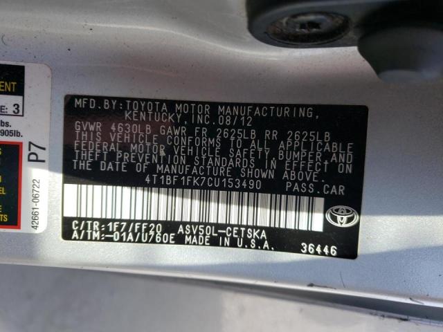 Photo 10 from auction – 2012 TOYOTA CAMRY BASE with VIN 4T1BF1FK7CU153490