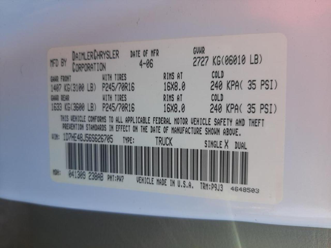 Photo 10 from auction – 2006 DODGE DAKOTA QUA with VIN 1D7HE48J56S626705