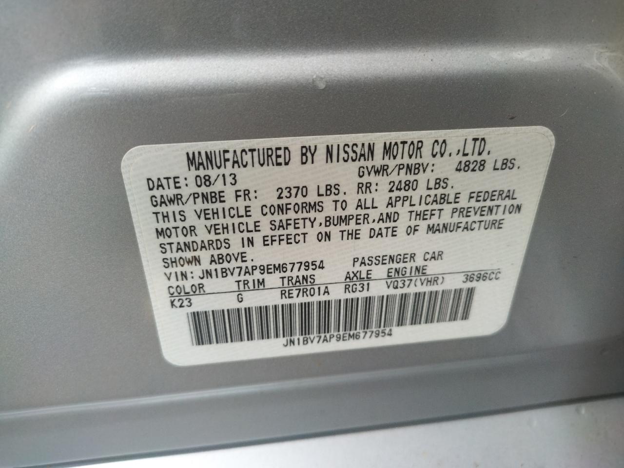 Photo 10 from auction – 2014 INFINITI Q50 BASE with VIN JN1BV7AP9EM677954