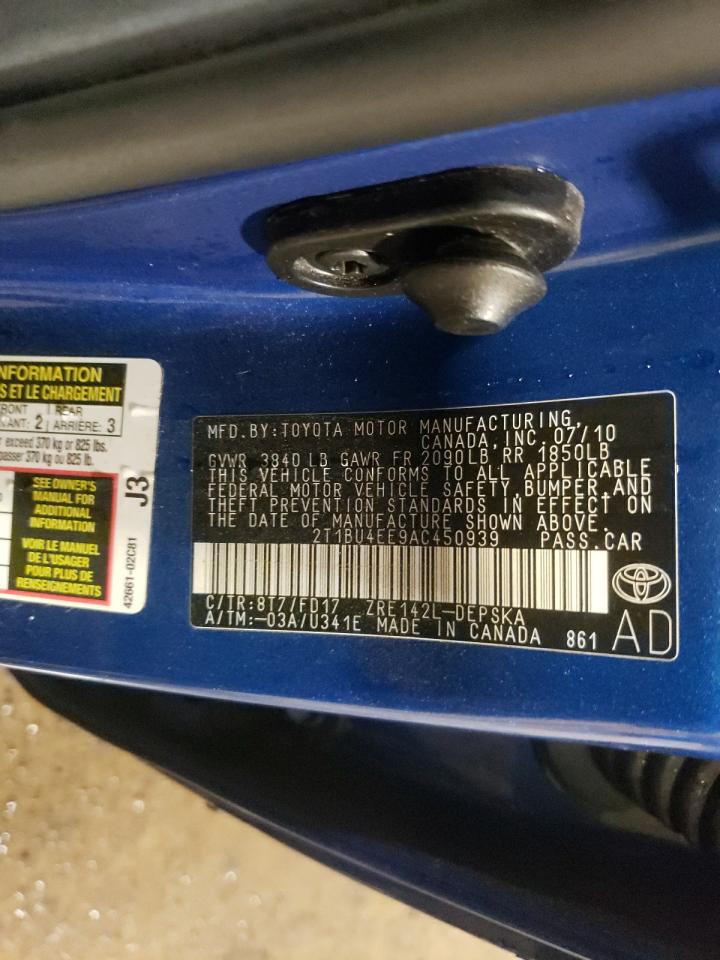 Photo 10 from auction – 2010 TOYOTA COROLLA BA with VIN 2T1BU4EE9AC450939