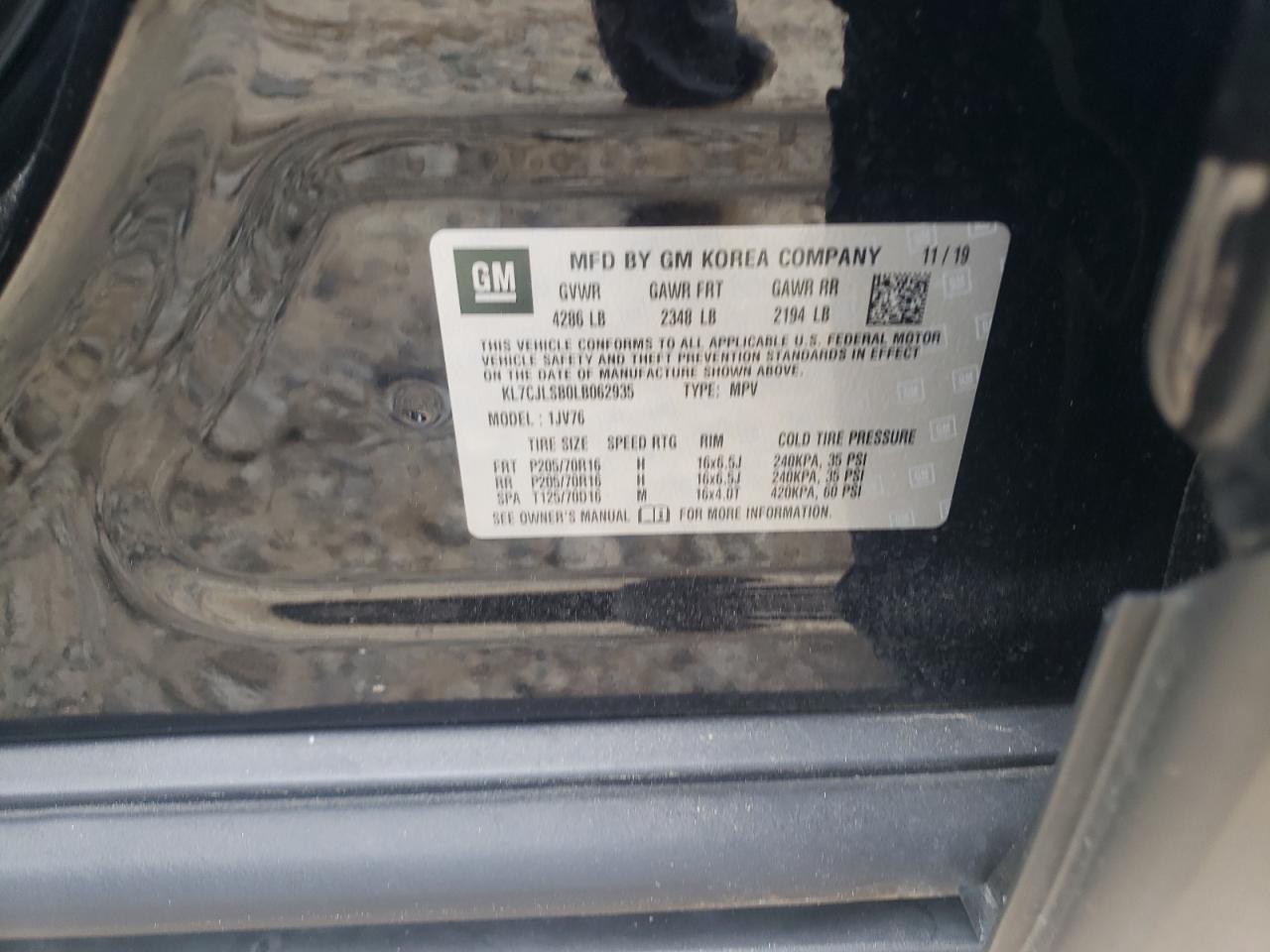 Photo 10 from auction – 2020 CHEVROLET TRAX 1LT with VIN KL7CJLSB0LB062935