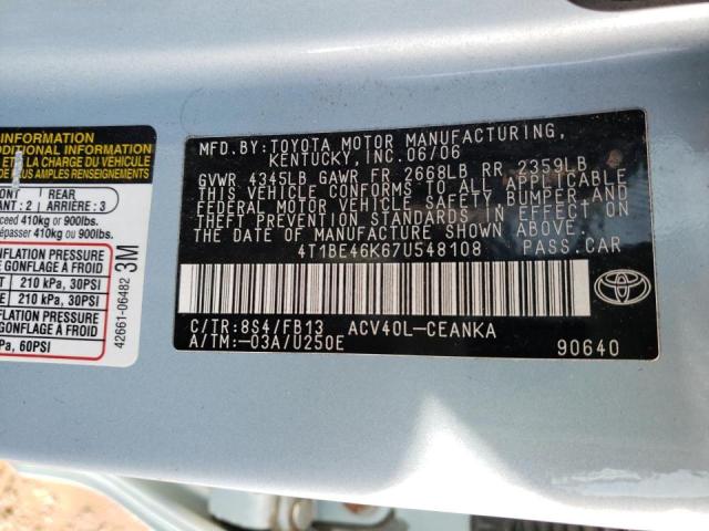 Photo 10 from auction – 2007 TOYOTA CAMRY CE with VIN 4T1BE46K67U548108