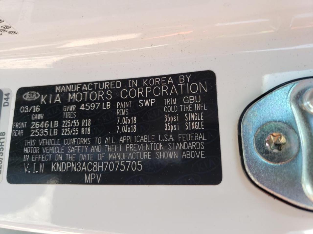 Photo 10 from auction – 2017 KIA SPORTAGE E with VIN KNDPN3AC8H7075705