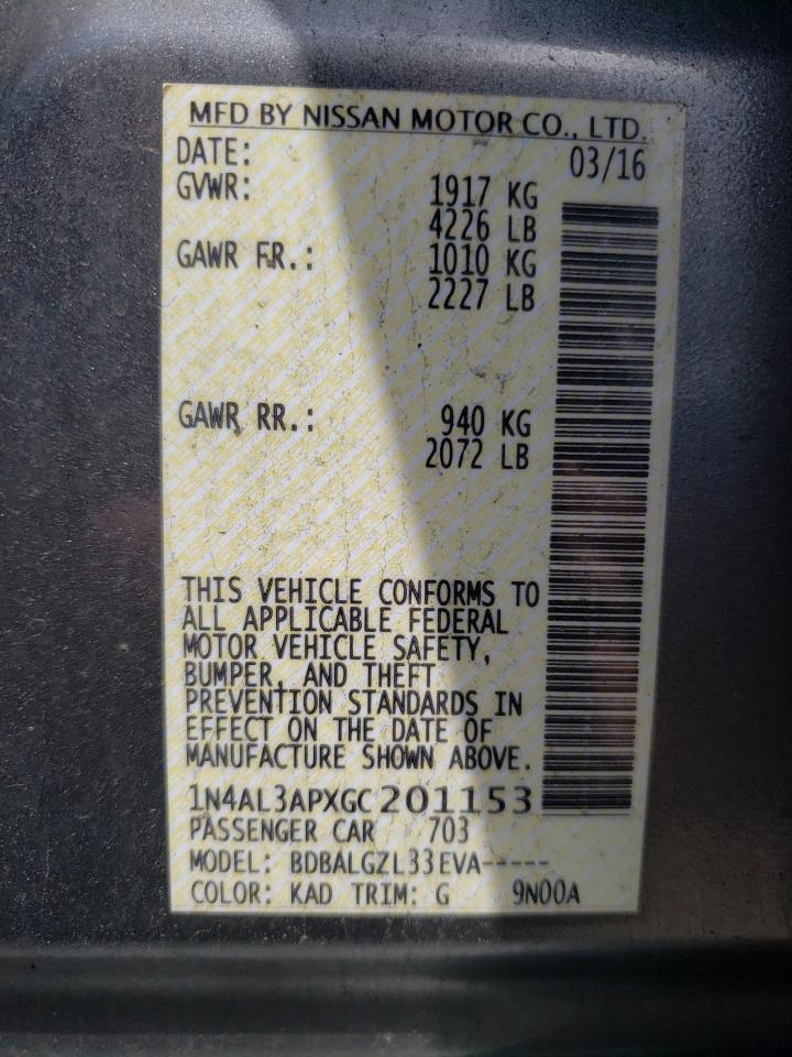 Photo 10 from auction – 2016 NISSAN ALTIMA 2.5 with VIN 1N4AL3APXGC201153
