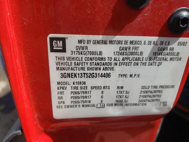 Photo 10 from auction – 2002 CHEVROLET AVALANCHE with VIN 3GNEK13T52G314406