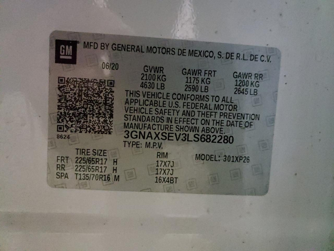 Photo 10 from auction – 2020 CHEVROLET EQUINOX LS with VIN 3GNAXSEV3LS682280