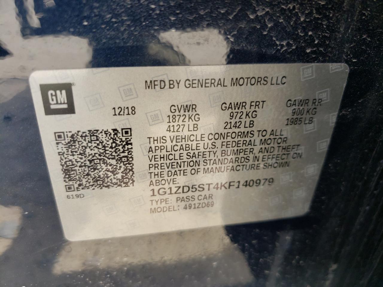 Photo 10 from auction – 2019 CHEVROLET MALIBU LT with VIN 1G1ZD5ST4KF140979
